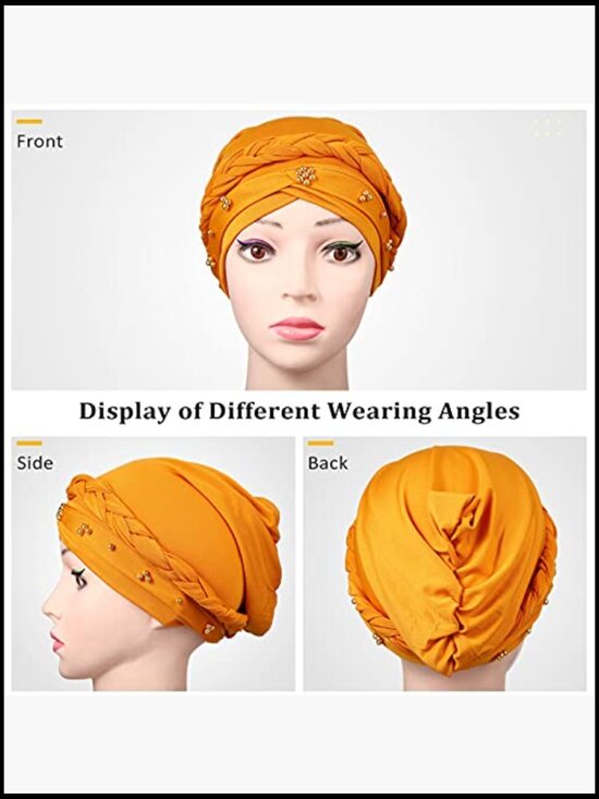 6 Pack Turban Headwrap with Faux Pearl Beanie Hat Skullies
